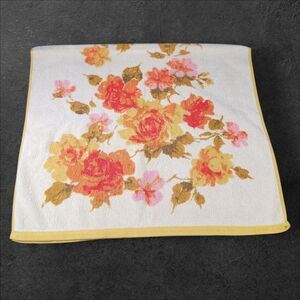 Vintage Callaway Rose Floral Towel 42x24 Yellow Orange Pink Cotton USA